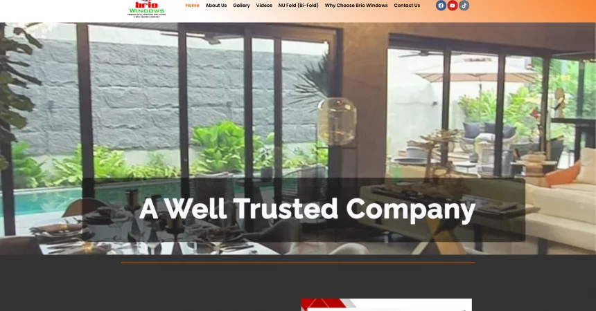 Brio Windows homepage showcasing custom window and door solution