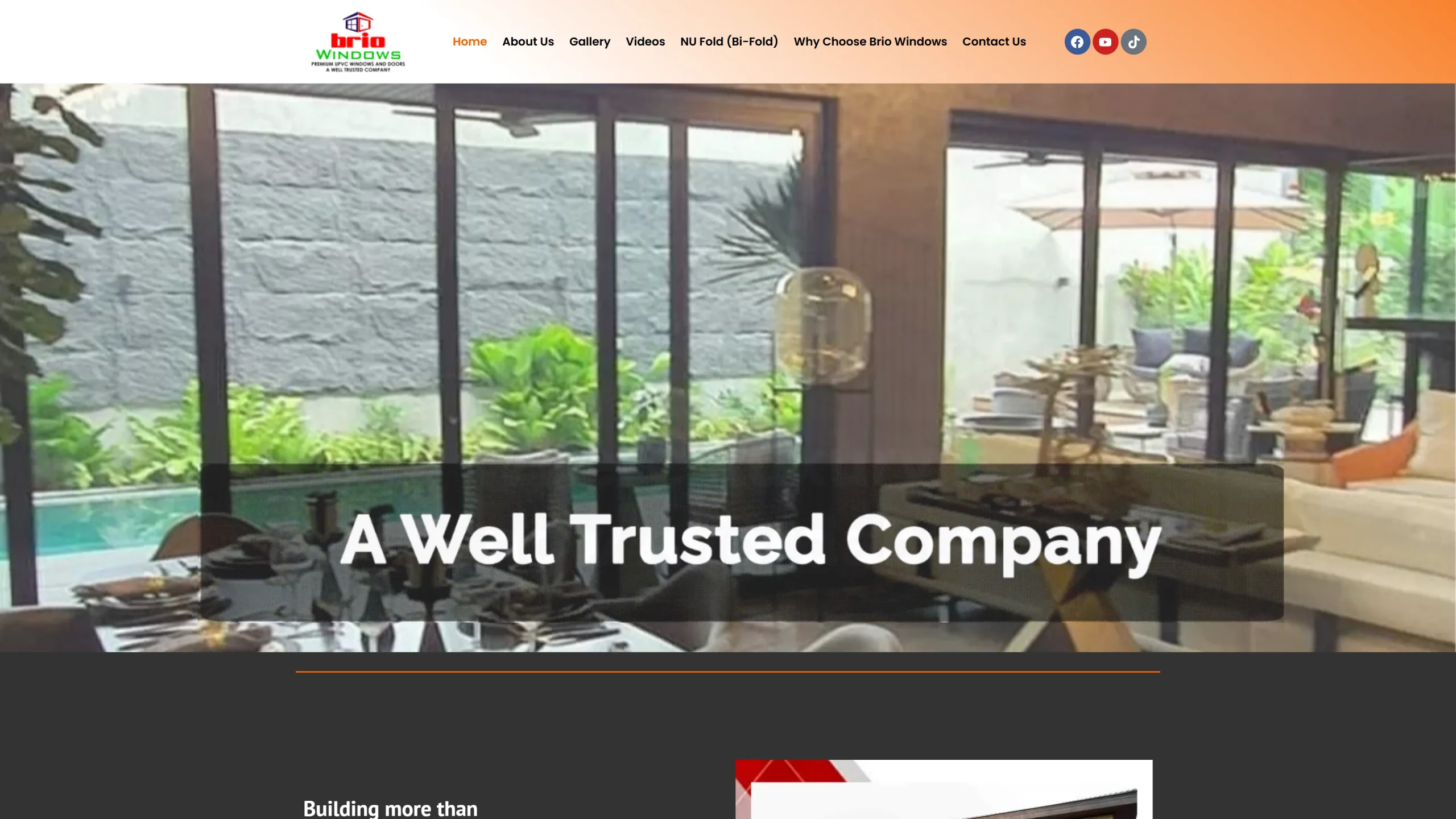 Brio Windows homepage showcasing custom window and door solution