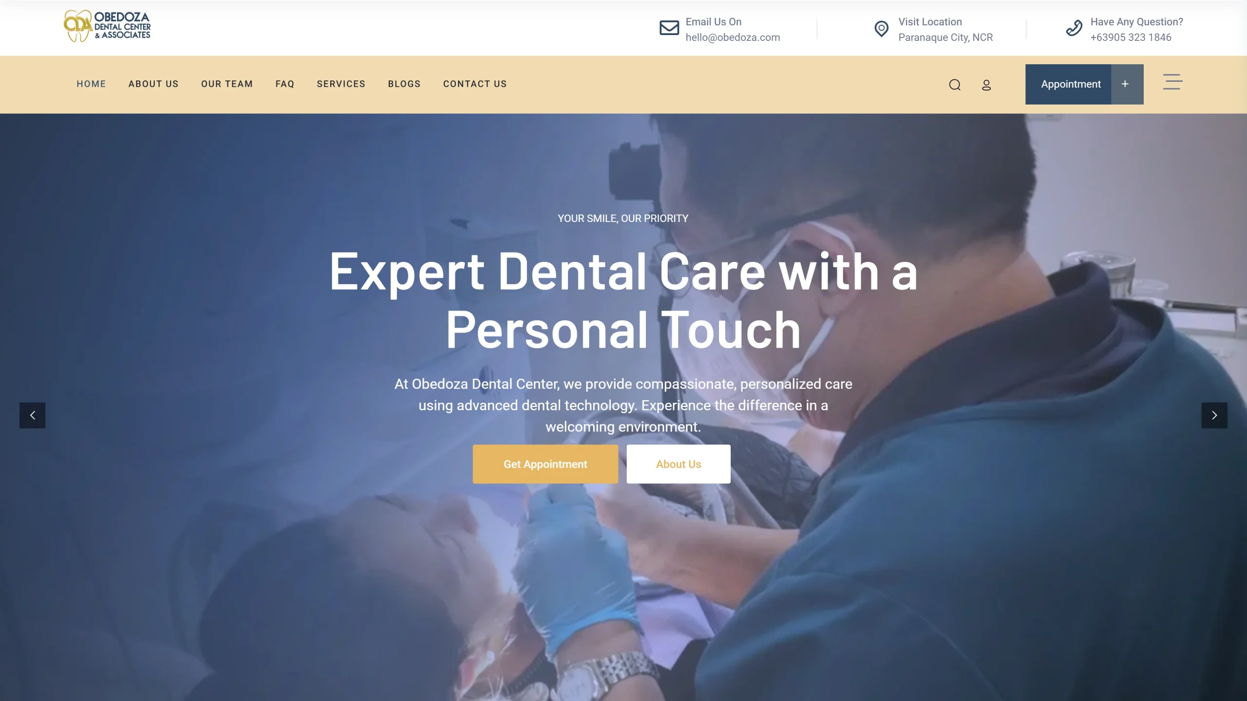 Custom web development solutions for Obedoza Dental Center’s website with responsive design and patient-focused features