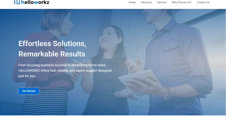 Homepage view of the web design for HelloWorkz, showcasing a professional and user-friendly layout